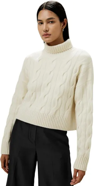 LilySilk 100% Cashmere Sweater for Women Cable Knit Oversized Turtleneck Ribbed Pullover Cropped Relaxed Fall Winter