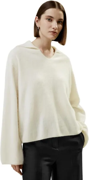 LilySilk 100% Cashmere Sweater for Women Oversized Turn-Down Collar with V-Neck & Long Wide Cuffs Soft Fluffy