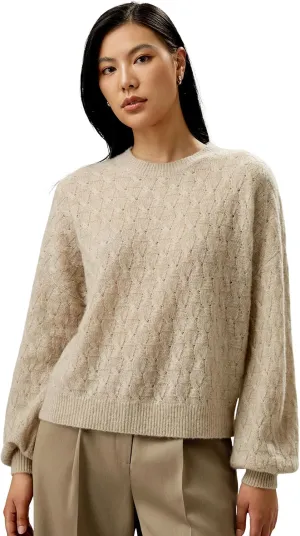LilySilk Silk-Cashmere Blend Sweater for Women Crewneck Oversized Pullover Top Winter Fall Warm Lightweight Soft Long Sleeve