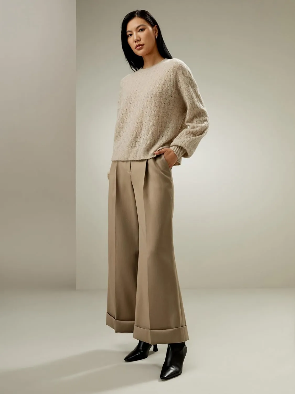 LilySilk Silk-Cashmere Blend Sweater for Women Crewneck Oversized Pullover Top Winter Fall Warm Lightweight Soft Long Sleeve