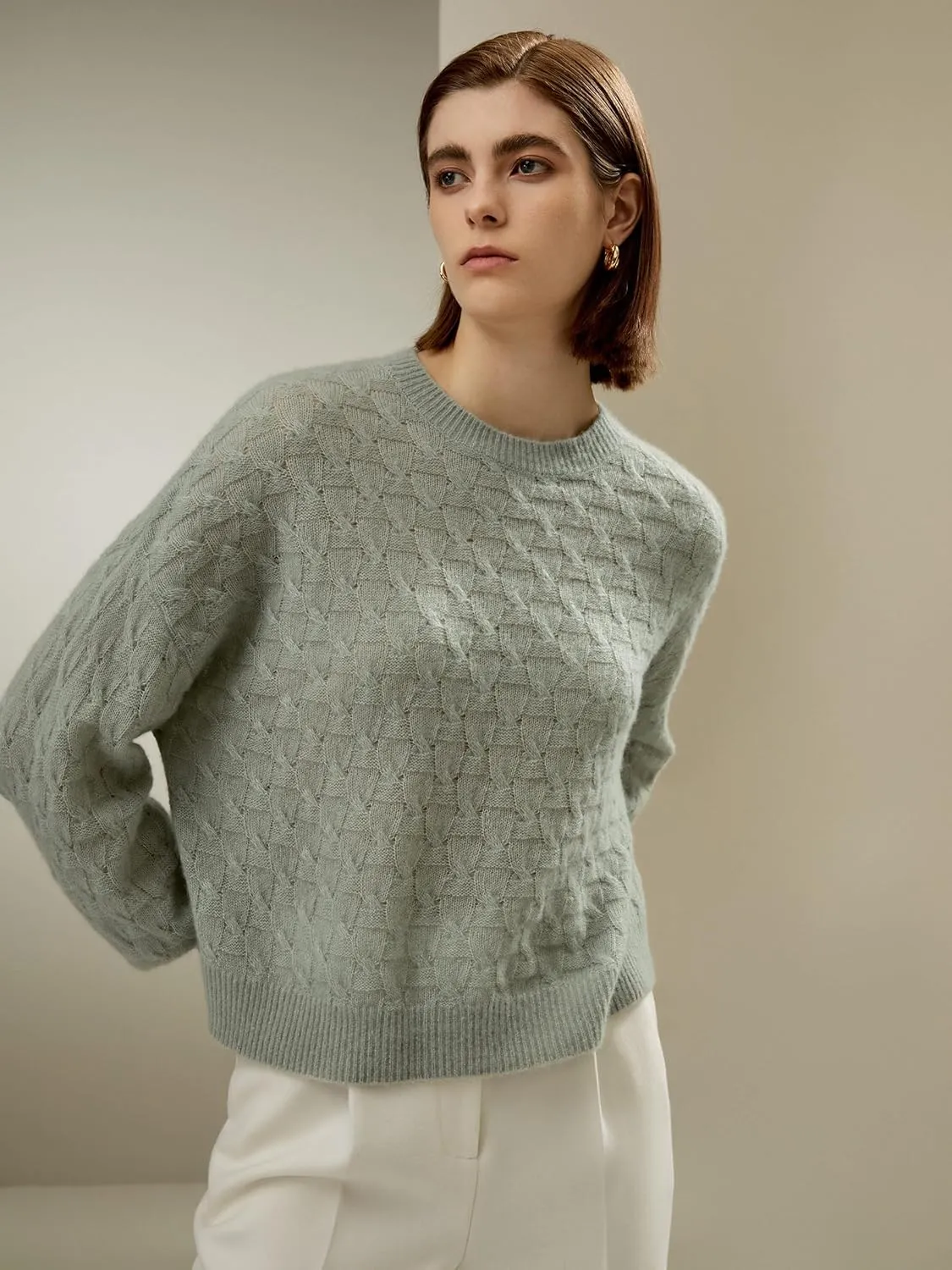 LilySilk Silk-Cashmere Blend Sweater for Women Crewneck Oversized Pullover Top Winter Fall Warm Lightweight Soft Long Sleeve