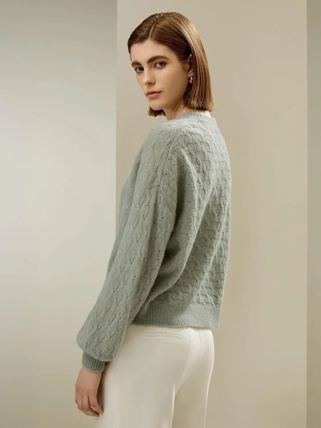 LilySilk Silk-Cashmere Blend Sweater for Women Crewneck Oversized Pullover Top Winter Fall Warm Lightweight Soft Long Sleeve