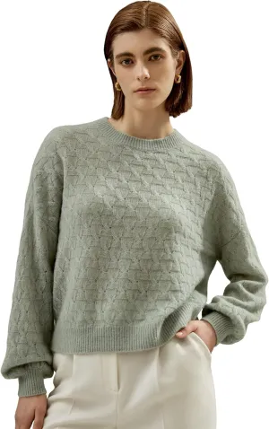 LilySilk Silk-Cashmere Blend Sweater for Women Crewneck Oversized Pullover Top Winter Fall Warm Lightweight Soft Long Sleeve