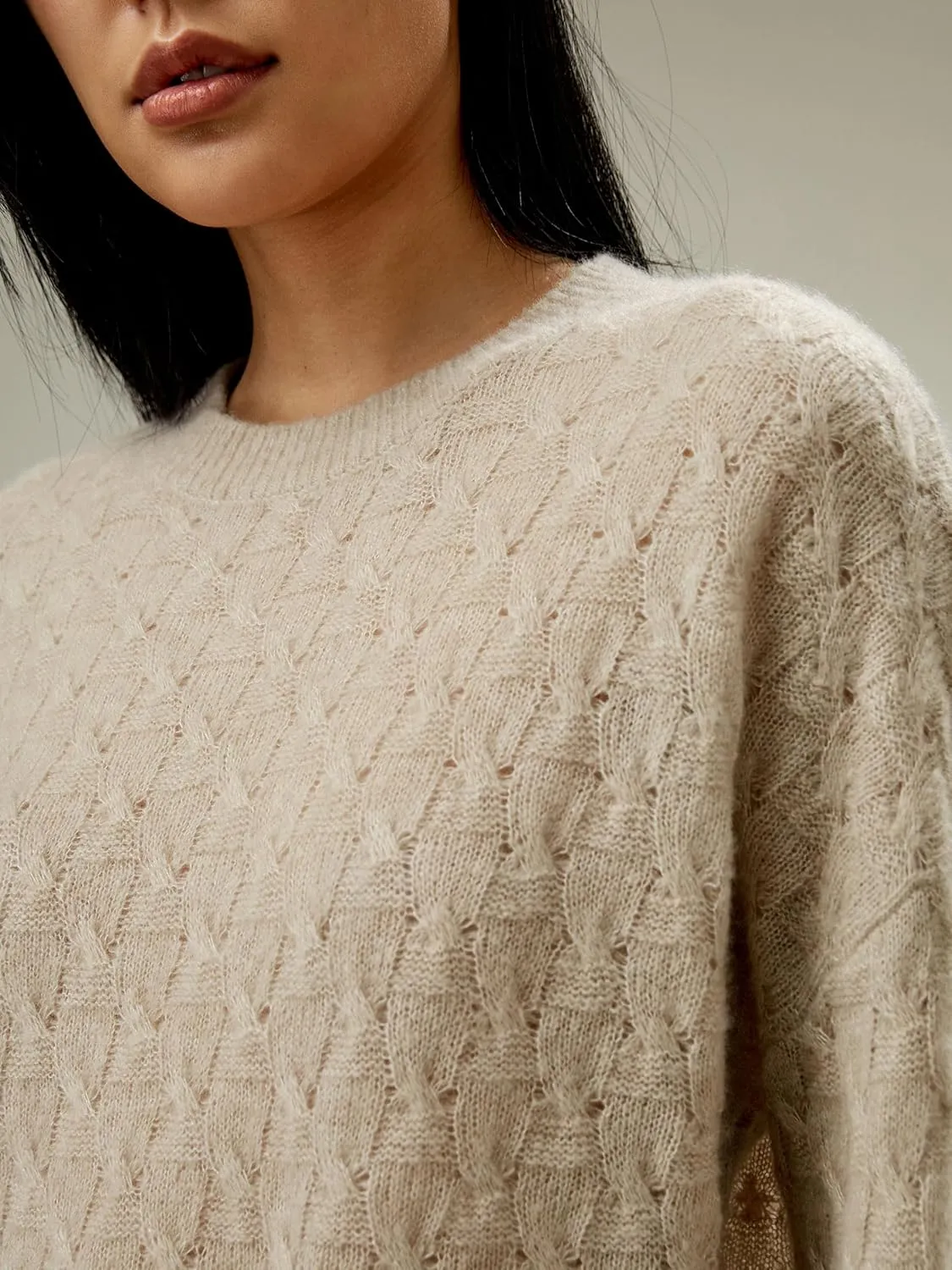 LilySilk Silk-Cashmere Blend Sweater for Women Crewneck Oversized Pullover Top Winter Fall Warm Lightweight Soft Long Sleeve