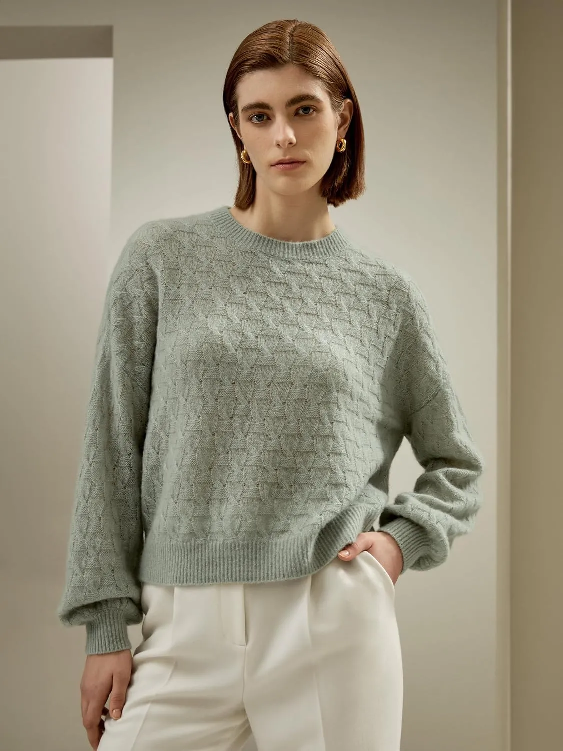LilySilk Silk-Cashmere Blend Sweater for Women Crewneck Oversized Pullover Top Winter Fall Warm Lightweight Soft Long Sleeve