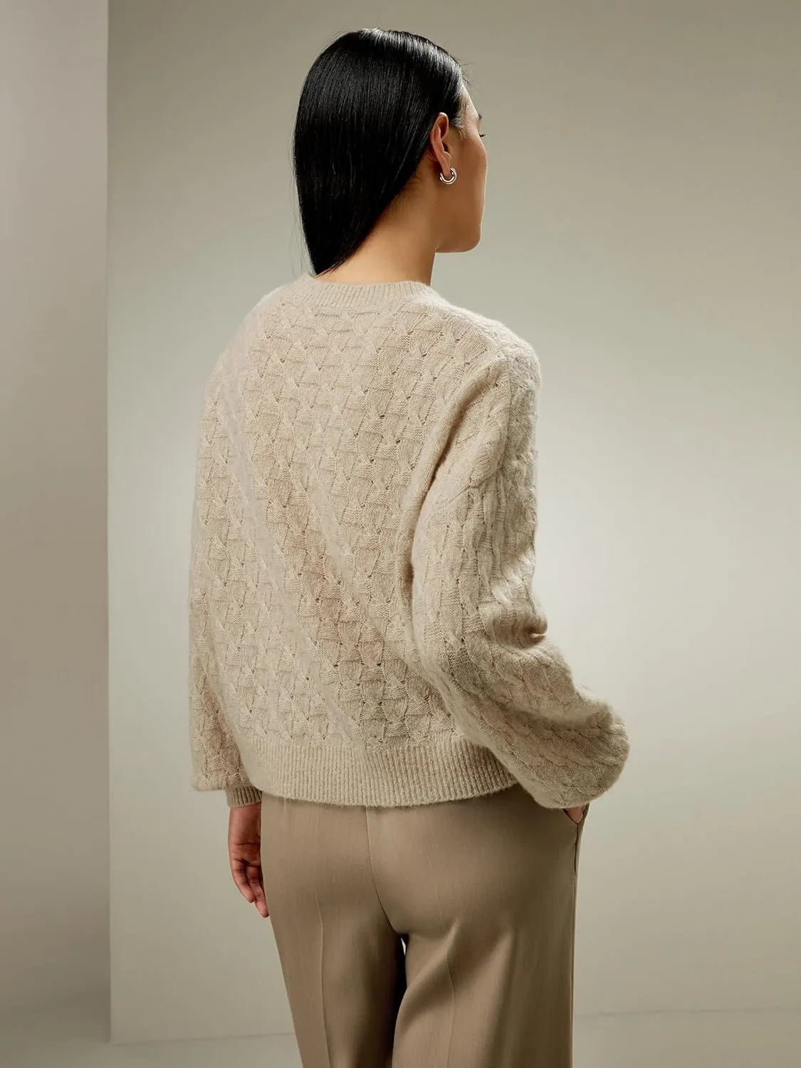 LilySilk Silk-Cashmere Blend Sweater for Women Crewneck Oversized Pullover Top Winter Fall Warm Lightweight Soft Long Sleeve