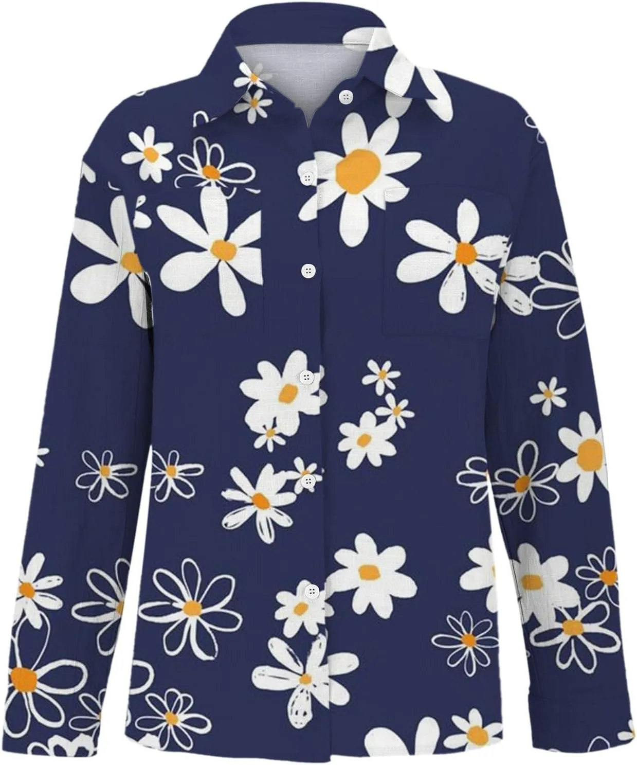 Linen Blouses for Women Dressy Casual Button Down Shirts Floral Printed Long Sleeve Blouse Business Casual Work Tops