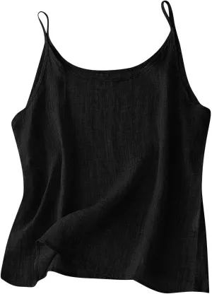 Linen Camisole Tops for Women Casual Tank Tops V-Neck Sleeveless Tops Summer Loose Fit Spaghetti Strap Cami Shirts