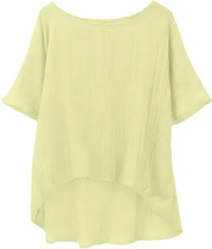 Linen Cotton Summer Tops for Women 3/4 Batwing Sleeve Crewneck Loose Shirt Solid Color Gauze Casual Pullover Tunic Top