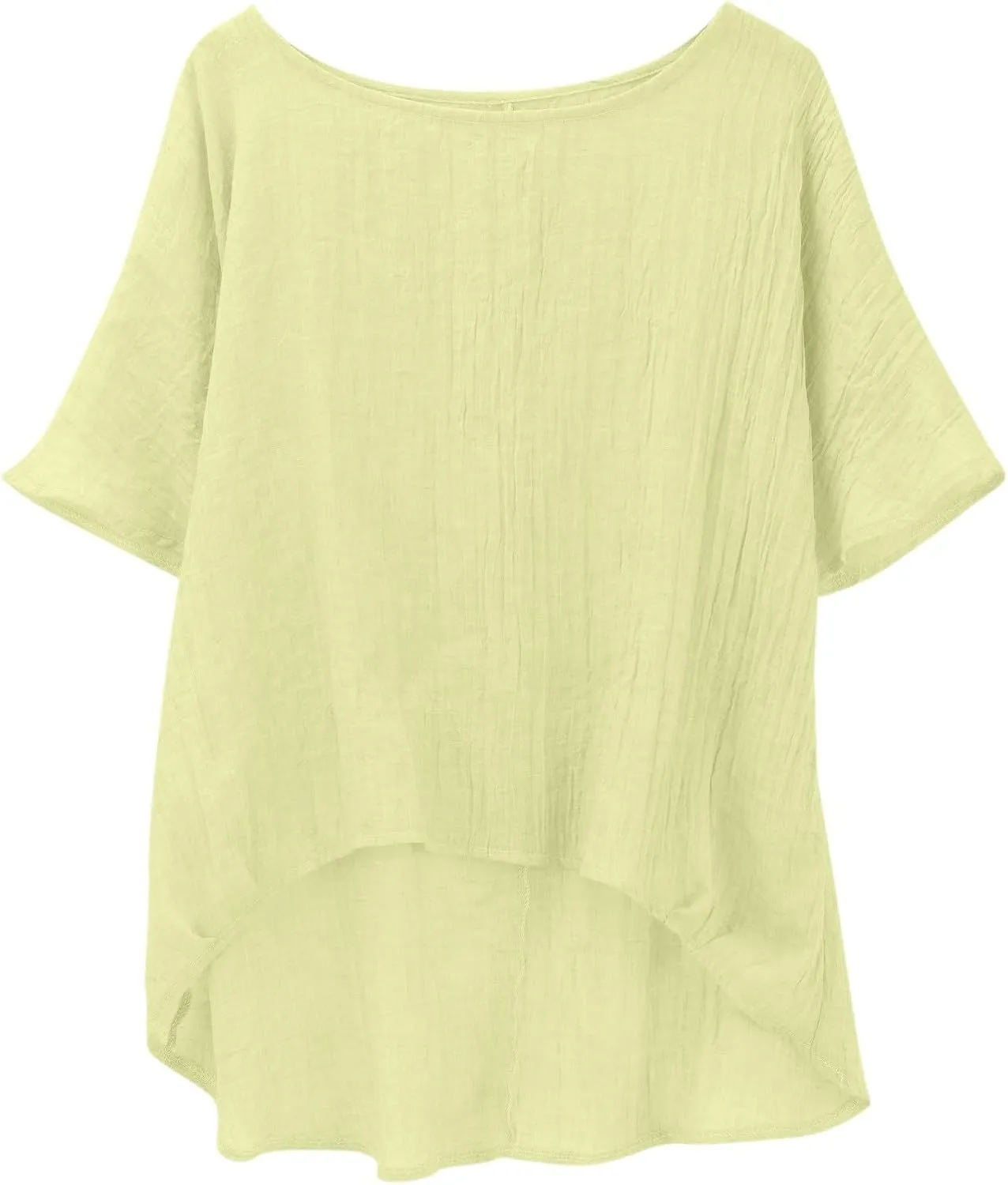 Linen Cotton Summer Tops for Women 3/4 Batwing Sleeve Crewneck Loose Shirt Solid Color Gauze Casual Pullover Tunic Top