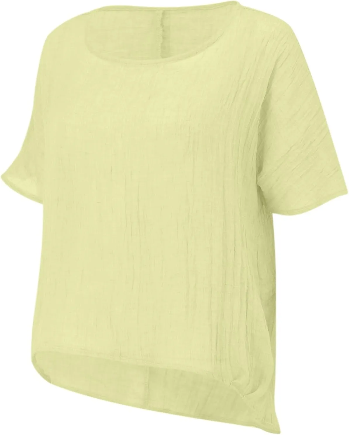 Linen Cotton Summer Tops for Women 3/4 Batwing Sleeve Crewneck Loose Shirt Solid Color Gauze Casual Pullover Tunic Top