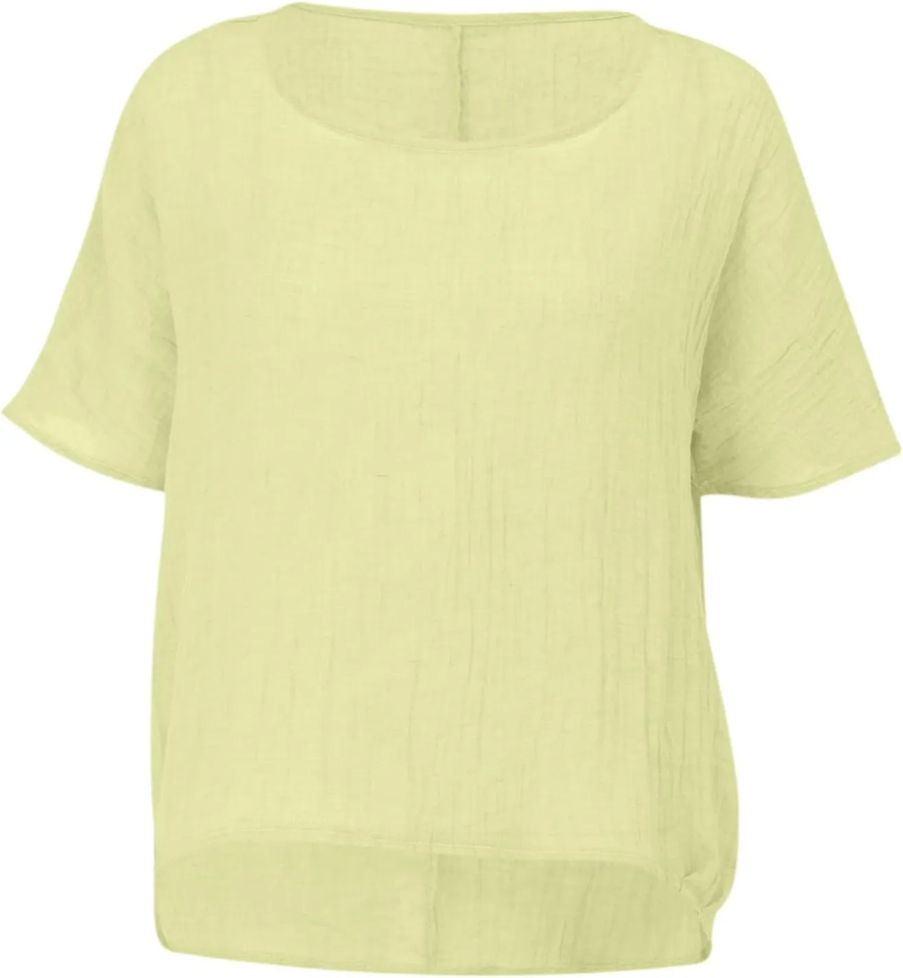Linen Cotton Summer Tops for Women 3/4 Batwing Sleeve Crewneck Loose Shirt Solid Color Gauze Casual Pullover Tunic Top