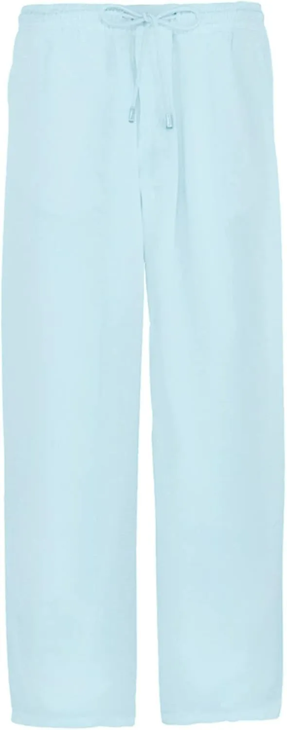 Linen Pants Mens Summer Beach Pant Casual Yoga Long Pants Baggy Pants Drawstring Elastic Waist Pants with Pockets