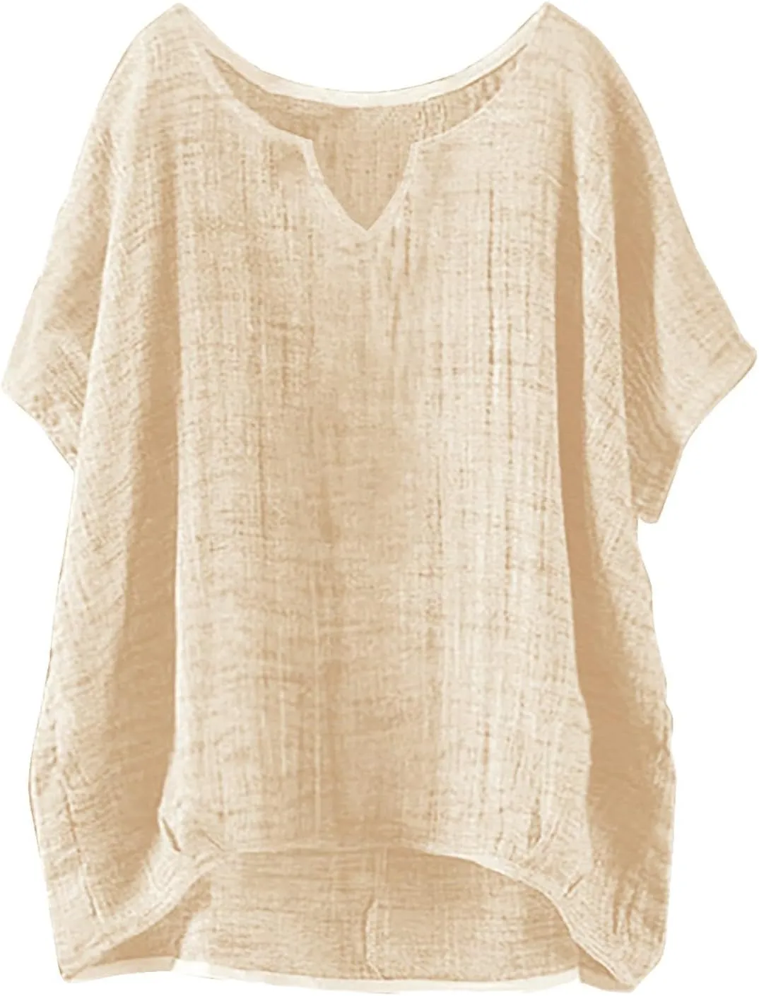 Linen Shirts for Women Summer Casual Trendy Boho Plus Size Shirts Crewneck Short Sleeve Cute Tops Loose Fit Blouses