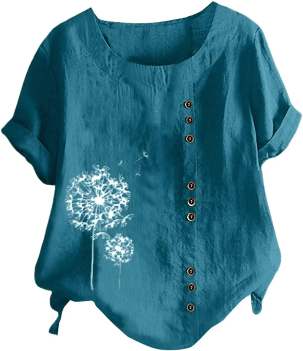 Linen Shirts for Women Summer Shirts Plus Size Tops Short Sleeve Floral Blouses Loose Fit Tunic Tops Soft Tshirts