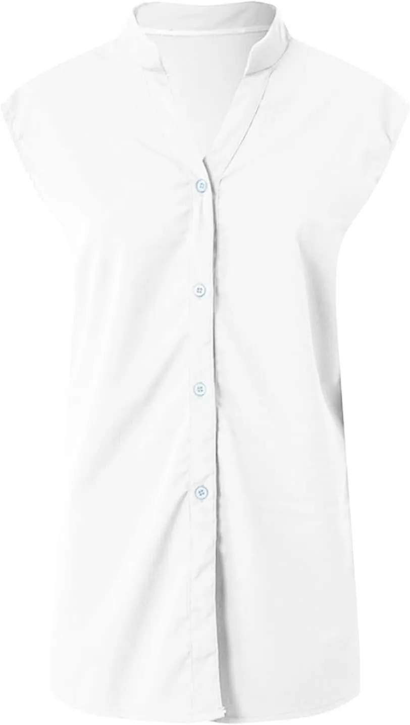 Linen Tank Tops for Women Loose Fit Summer Tops Trendy Sleeveless Casual Button V Neck Tunic Blouses Outfits 2025