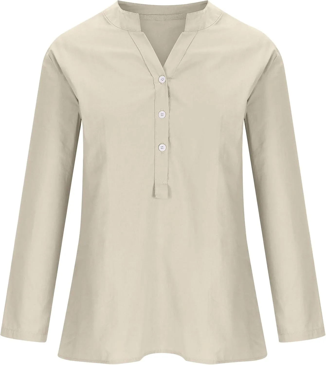 Linen Tops for Women 2025 Summer Button Down Blouses Casual Loose 3/4 Sleeve Shirts V Neck Vacation Henley Tunic