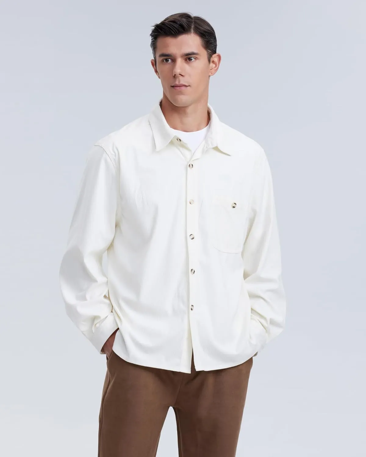 Locachy Men's Casual Corduroy Shirt Loose Button Down Corduroy Shacket Jacket