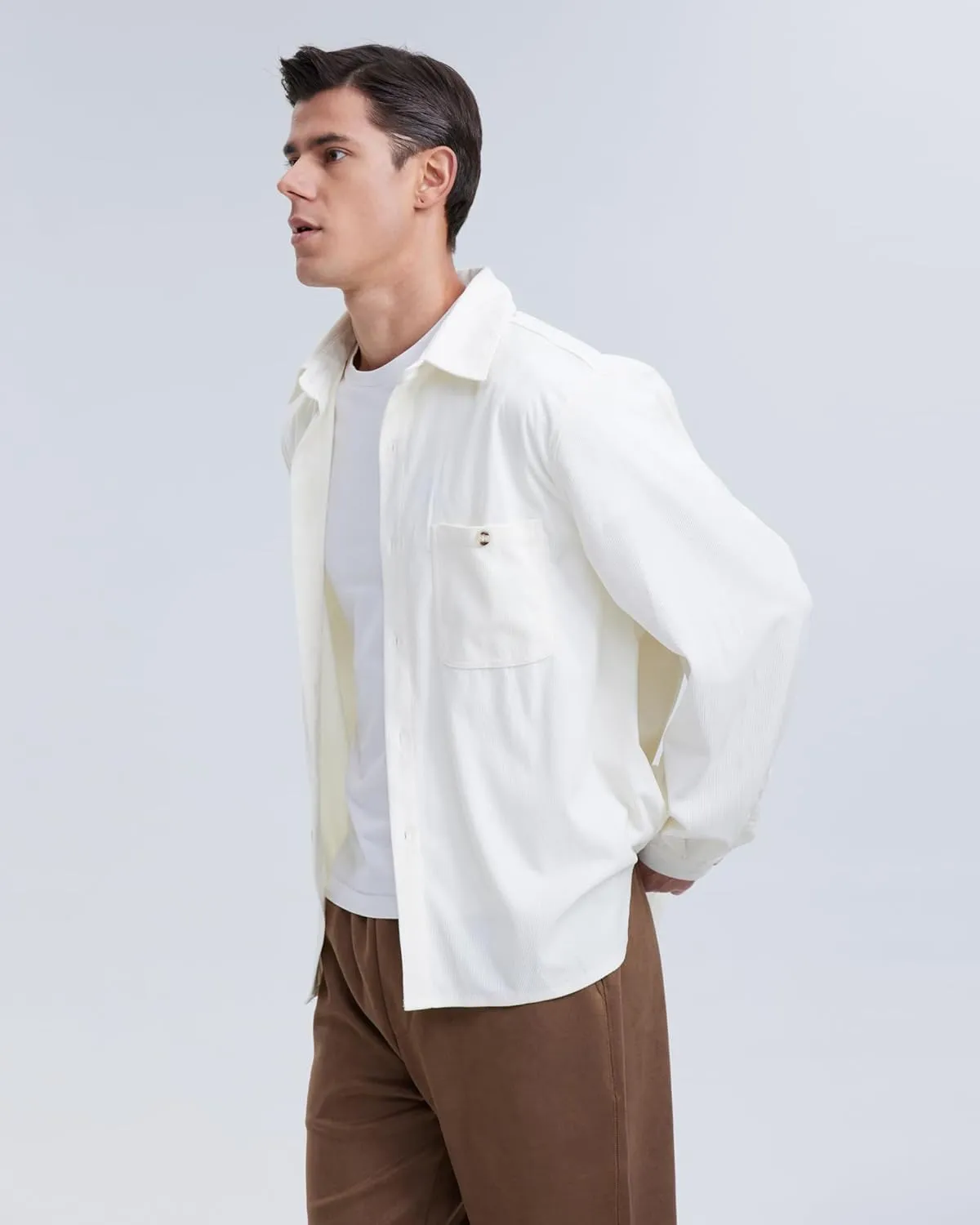 Locachy Men's Casual Corduroy Shirt Loose Button Down Corduroy Shacket Jacket