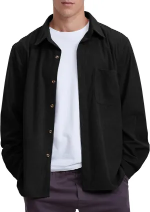 Locachy Men's Casual Corduroy Shirt Loose Button Down Corduroy Shacket Jacket
