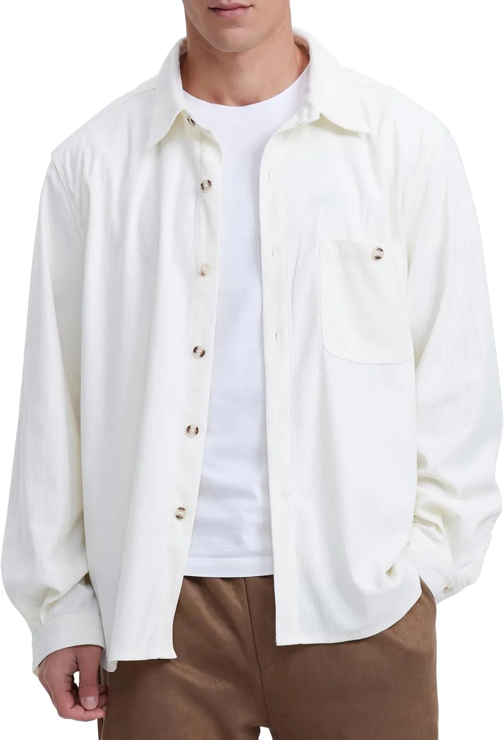 Locachy Men's Casual Corduroy Shirt Loose Button Down Corduroy Shacket Jacket