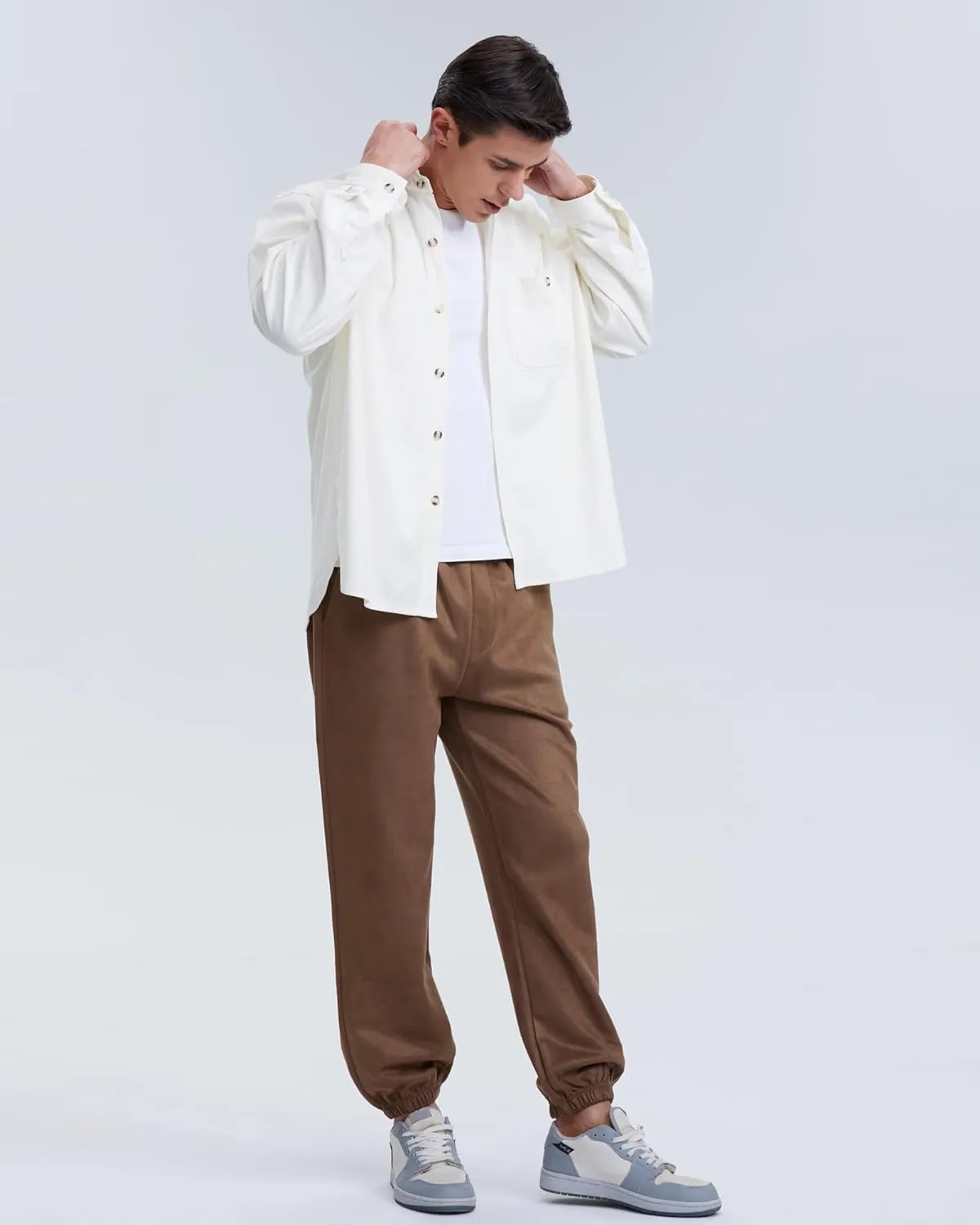 Locachy Men's Casual Corduroy Shirt Loose Button Down Corduroy Shacket Jacket