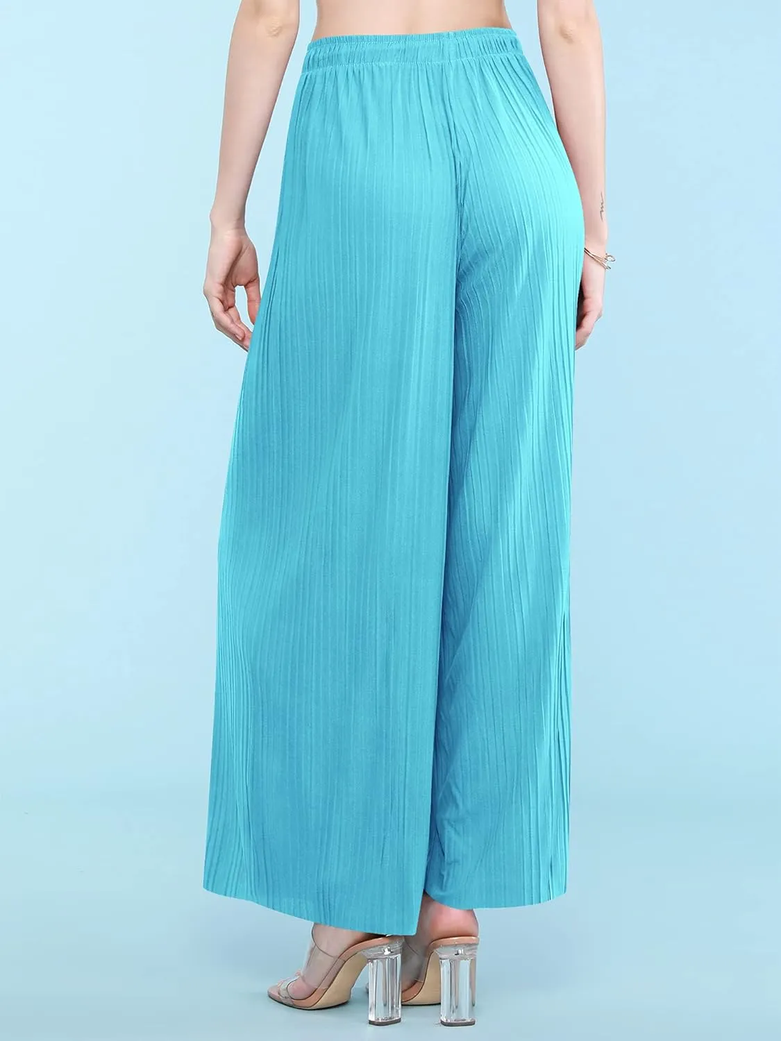 Lock and Love Womens Pleated Wide Leg Palazzo Maxi Pants with Drawstring or Elastic Band