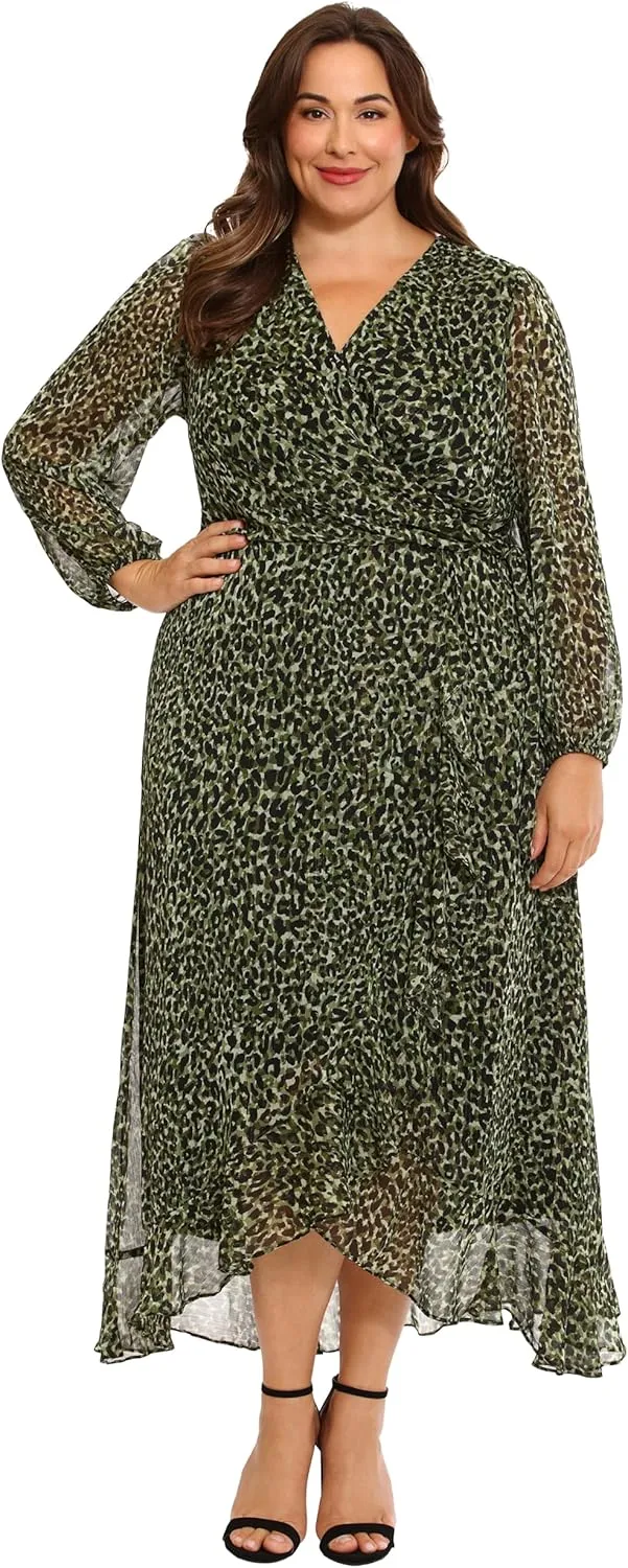 London Times Women's Chiffon Faux Wrap Ruffle Hem Maxi Dress Versatile Polished Feminine