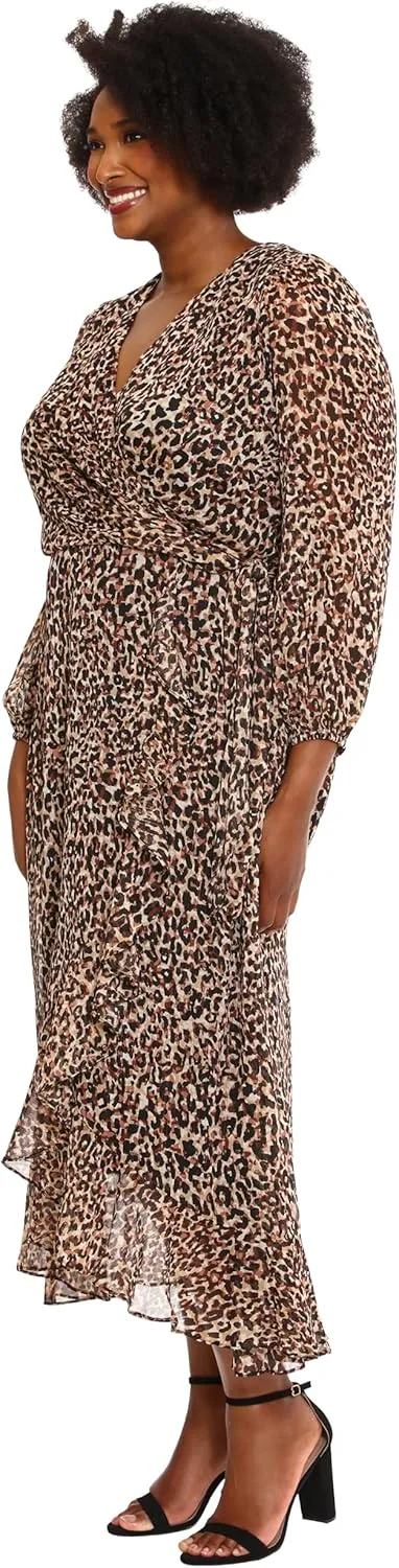London Times Women's Chiffon Faux Wrap Ruffle Hem Maxi Dress Versatile Polished Feminine