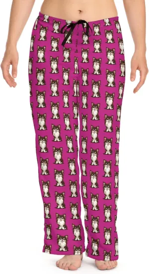Long Haired Chihuahua Dog Hot Pink Women's Pajama Pants with Chihuahuas Puppy Pet Dog Pattern - Meandering Annie
