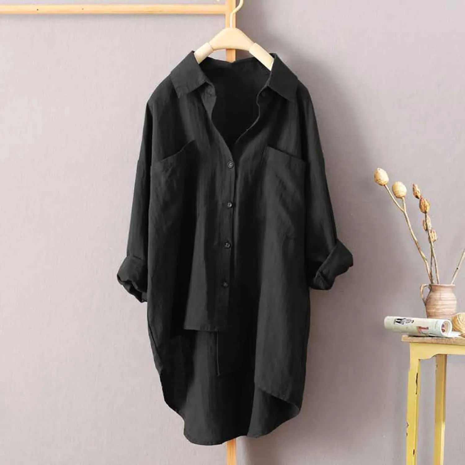 Long Sleeve Cotton Shirts for Women Breathable Loose Crewneck Tops Daily T Shirts Summer Vacation Work Outfits