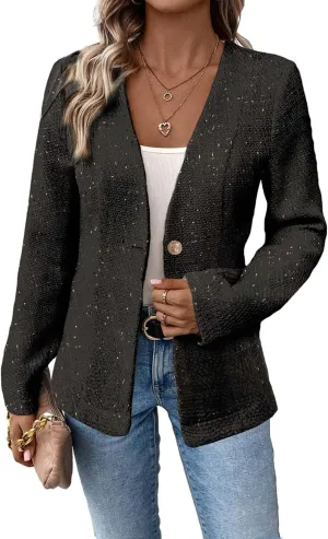 Long Tweed Blazer Jacket for Women 2024 Fall Winter Warm Cardigan Open Front Slim Fitted Fashion Casual Work Suit