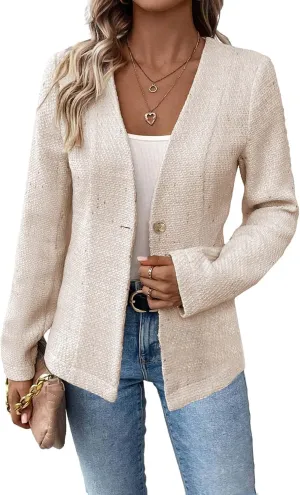 Long Tweed Blazer Jacket for Women 2024 Fall Winter Warm Cardigan Open Front Slim Fitted Fashion Casual Work Suit