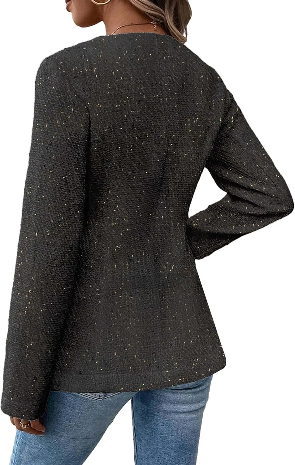 Long Tweed Blazer Jacket for Women 2024 Fall Winter Warm Cardigan Open Front Slim Fitted Fashion Casual Work Suit