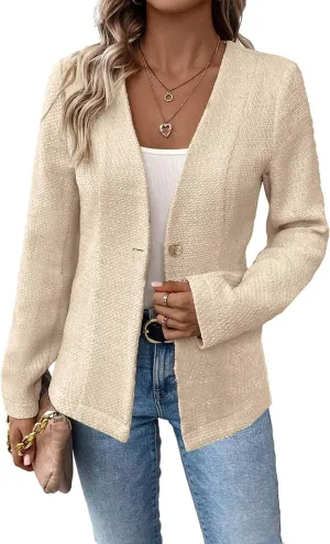 Long Tweed Blazer Jacket for Women 2024 Fall Winter Warm Cardigan Open Front Slim Fitted Fashion Casual Work Suit