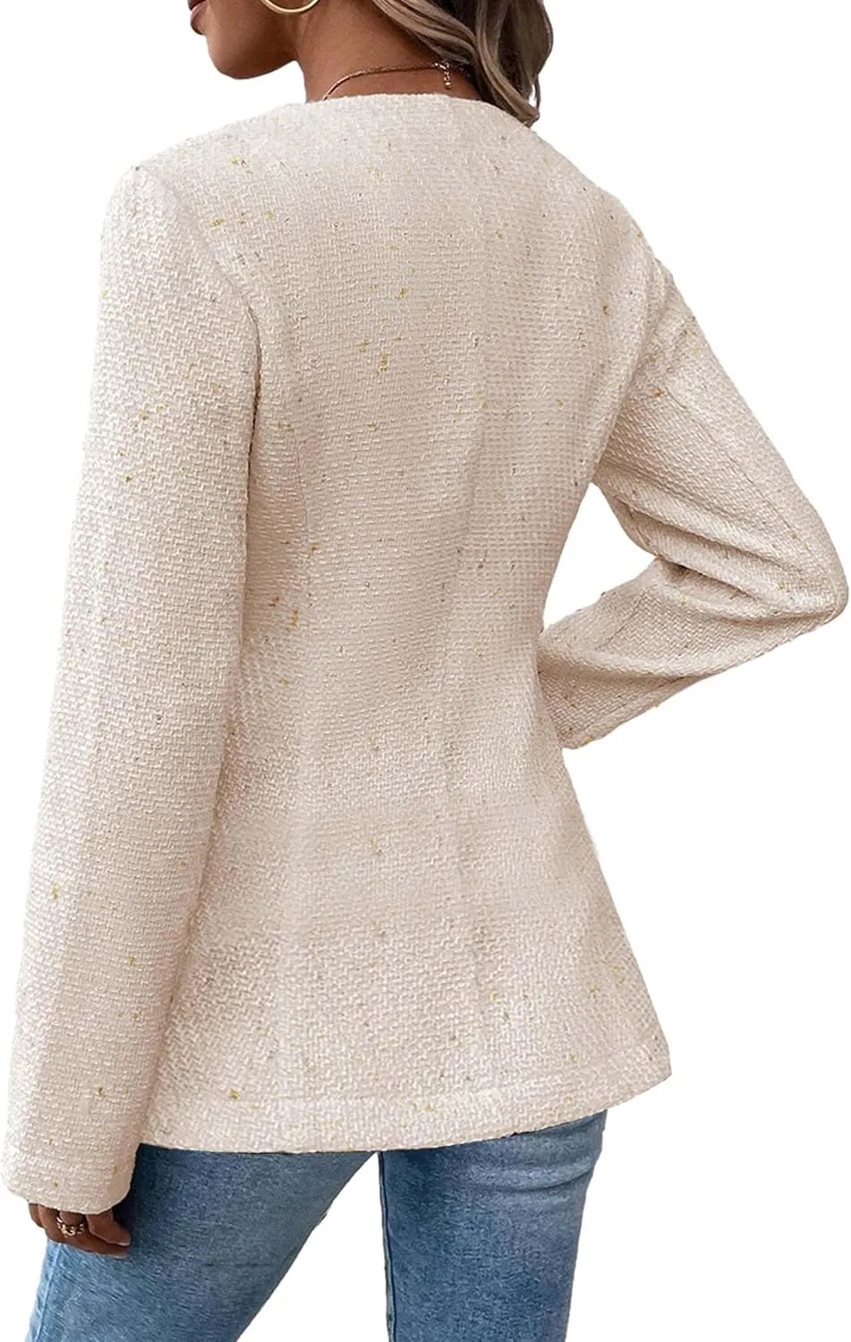 Long Tweed Blazer Jacket for Women 2024 Fall Winter Warm Cardigan Open Front Slim Fitted Fashion Casual Work Suit