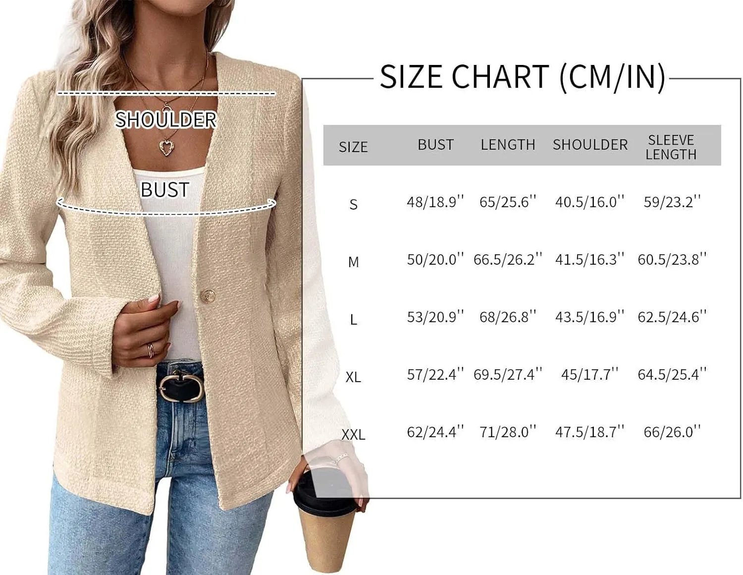 Long Tweed Blazer Jacket for Women 2024 Fall Winter Warm Cardigan Open Front Slim Fitted Fashion Casual Work Suit