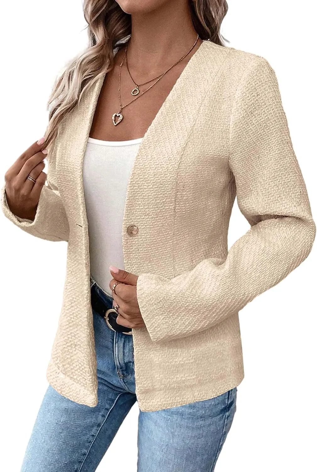 Long Tweed Blazer Jacket for Women 2024 Fall Winter Warm Cardigan Open Front Slim Fitted Fashion Casual Work Suit