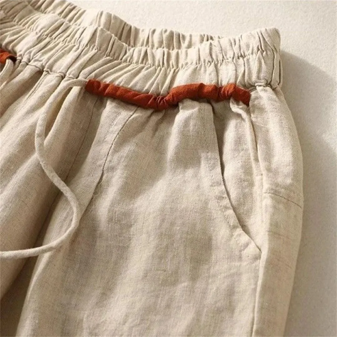 Loose Harem Pants Casual Versatile Fashion Cotton Linen Women's Summer Solid Color Elastic High Waist Pants