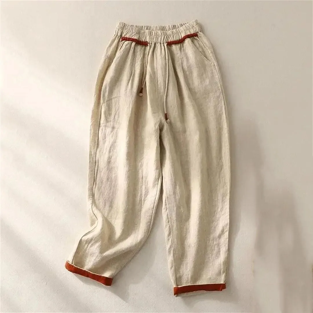 Loose Harem Pants Casual Versatile Fashion Cotton Linen Women's Summer Solid Color Elastic High Waist Pants