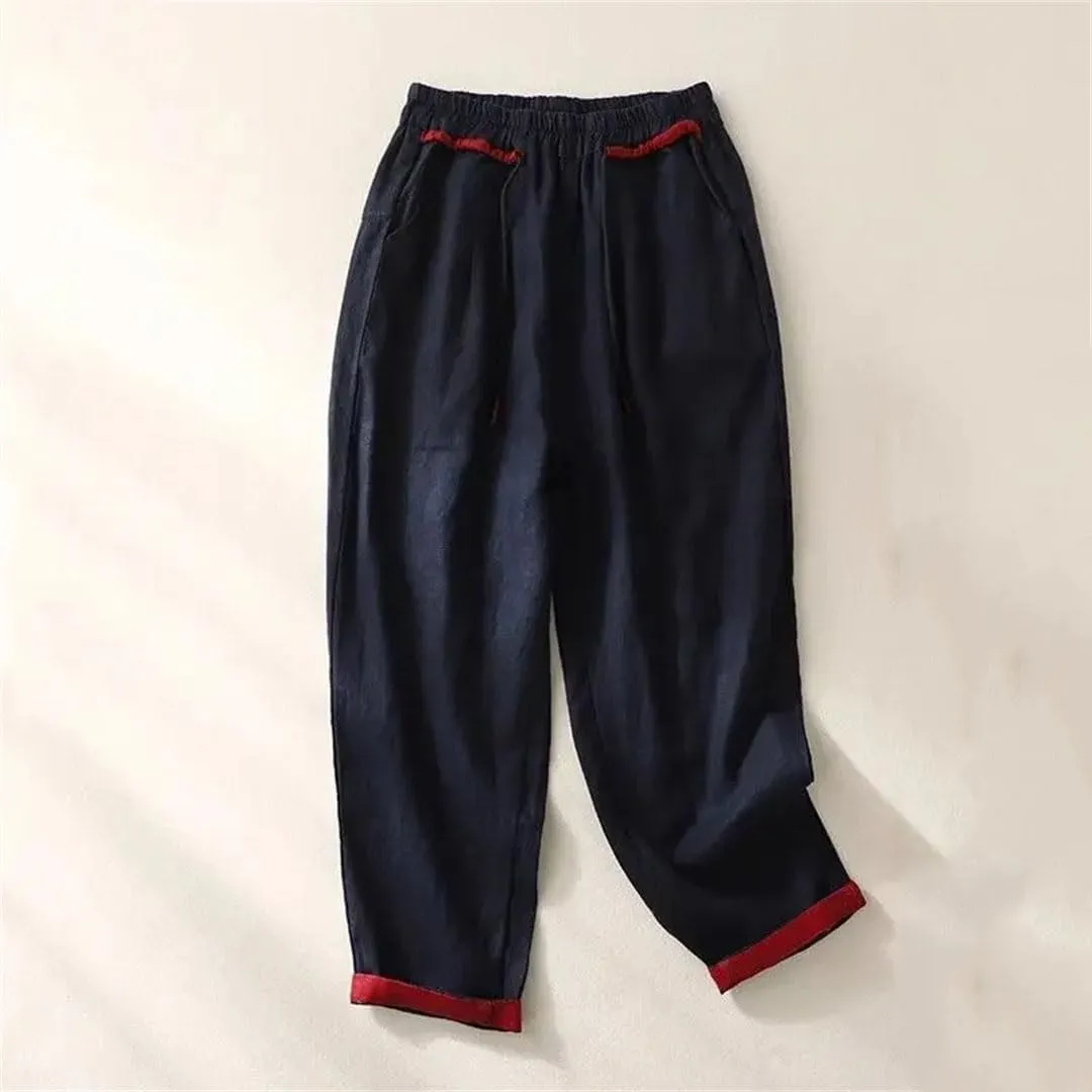 Loose Harem Pants Casual Versatile Fashion Cotton Linen Women's Summer Solid Color Elastic High Waist Pants