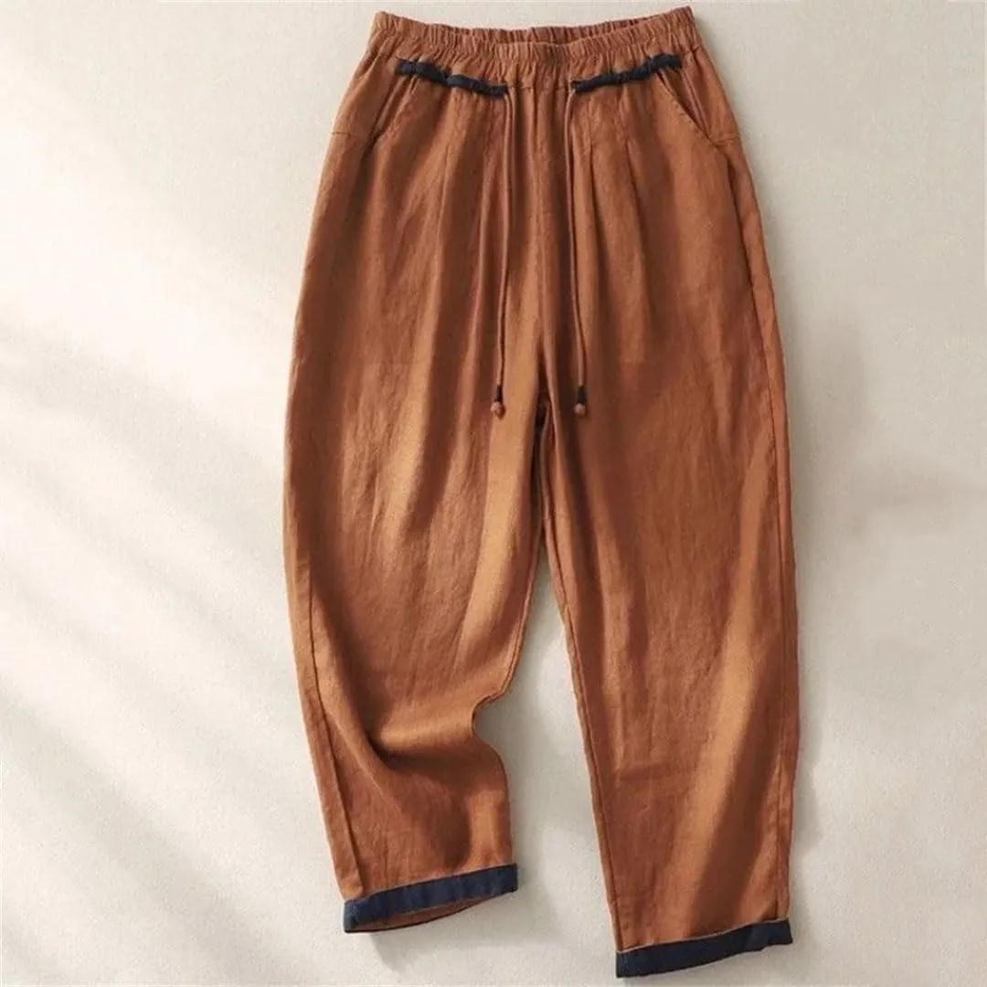 Loose Harem Pants Casual Versatile Fashion Cotton Linen Women's Summer Solid Color Elastic High Waist Pants