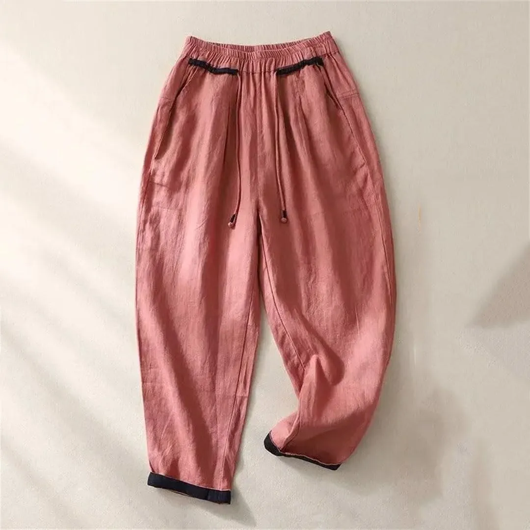Loose Harem Pants Casual Versatile Fashion Cotton Linen Women's Summer Solid Color Elastic High Waist Pants