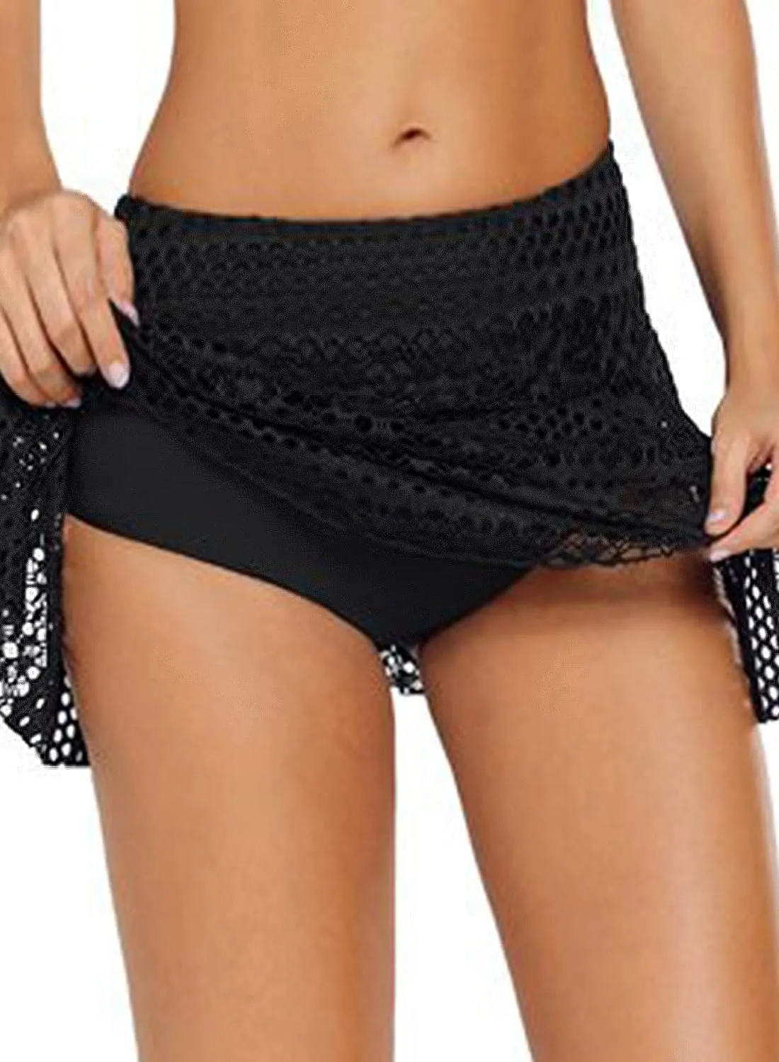 Lopie Women Lace Crochet Swim Skirt Bikini Bottom Swimsuit Board Shorts Skort Swimdress