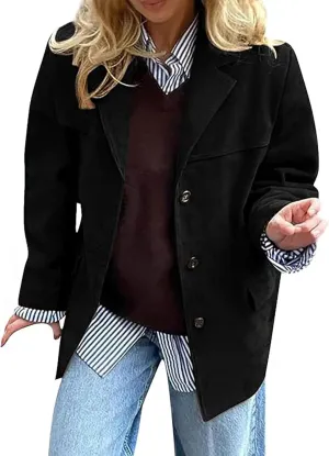 loveimgs Women Faux Suede Jacket Y2k Vintage Oversized Leather Blazer Jacket Aesthetic Moto Barn Jacket Trench Coat