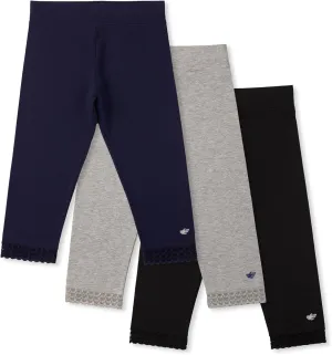 Lucky & Me Girls Leggings, Capri Length with Lace Trim and Wide Waistband, Jada 3 Pack