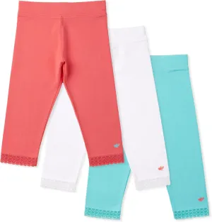 Lucky & Me Girls Leggings, Capri Length with Lace Trim and Wide Waistband, Jada 3 Pack
