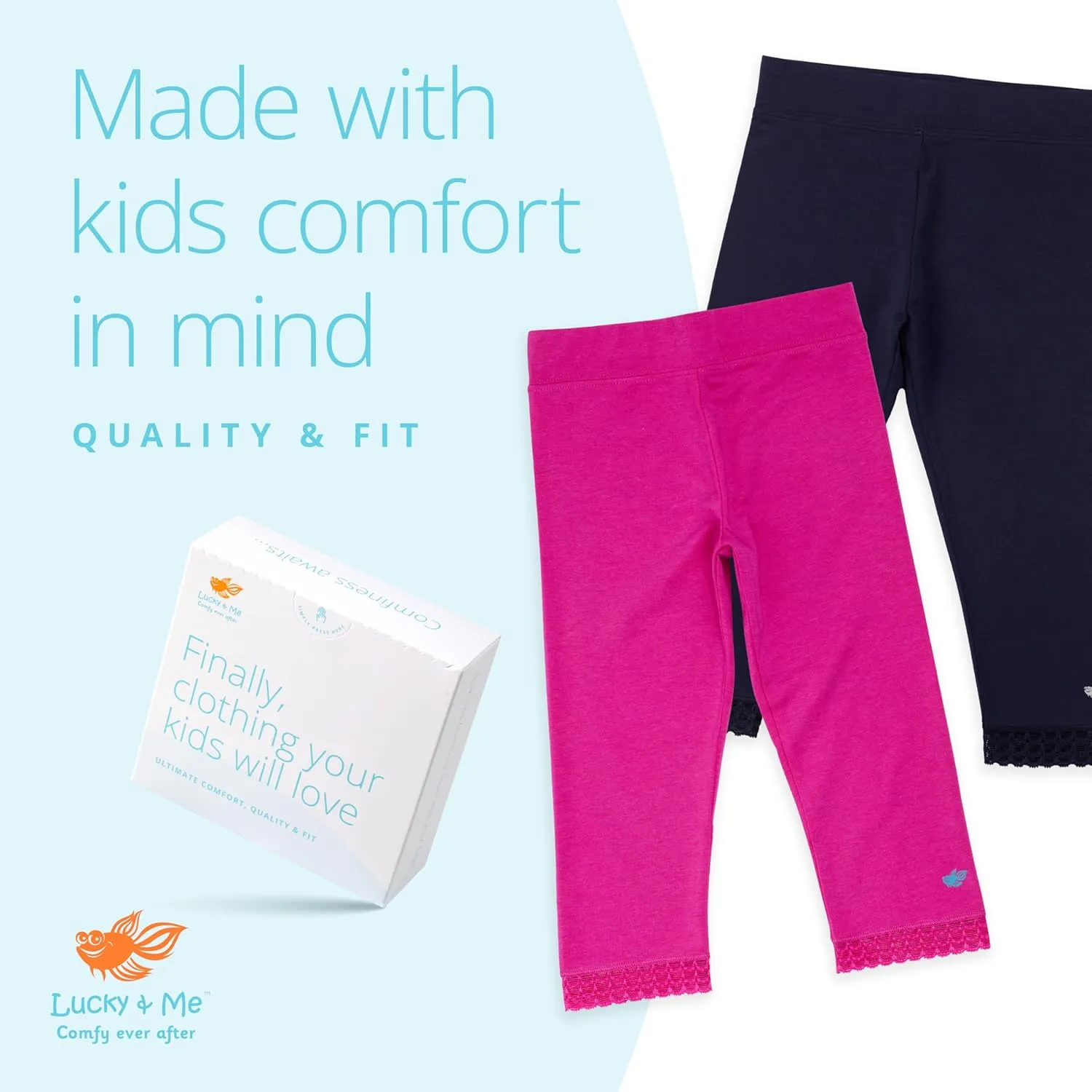 Lucky & Me Girls Leggings, Capri Length with Lace Trim and Wide Waistband, Jada 3 Pack