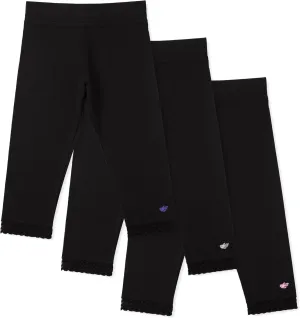 Lucky & Me Girls Leggings, Capri Length with Lace Trim and Wide Waistband, Jada 3 Pack