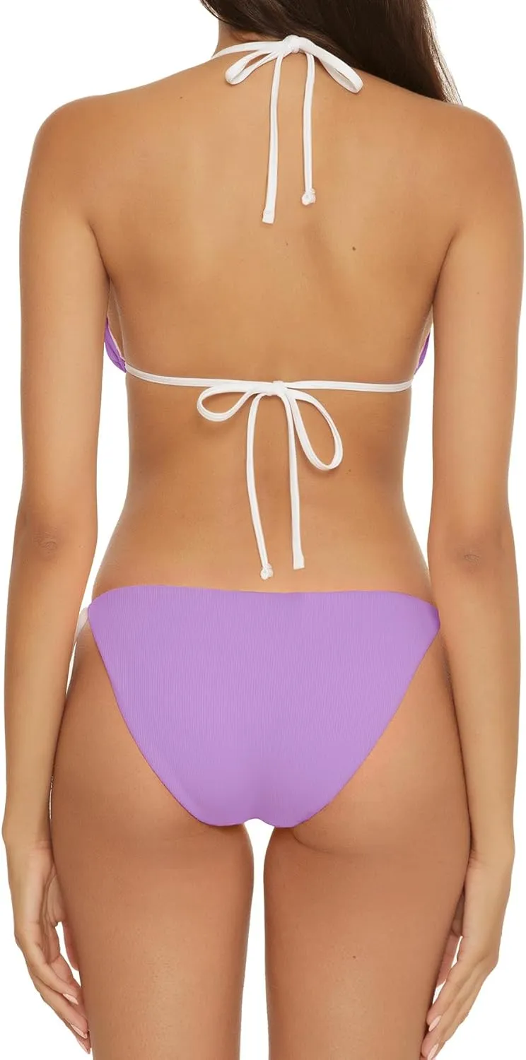 Lucky Brand Women's Clear Lines Reversible Triangle Top and Tie Side Bottom Bikini Set, Adjustable, Two Piece Swimsuits